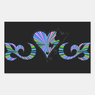 Pegatina Rectangular Corazón de Lirio Arcoiris y Mariposa