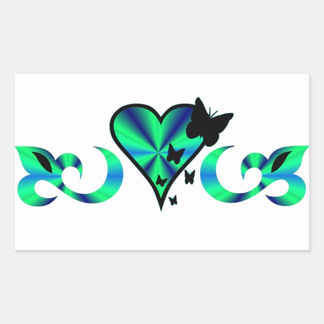 Pegatina Rectangular Corazón de Lirio Arcoiris y Mariposa (Anverso)