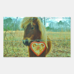 Pegatina Rectangular Corazón de San Valentín de caballo marrón en minia