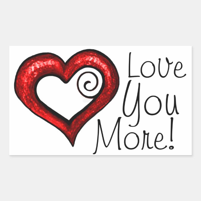 Pegatina Rectangular Corazón de Swirl Rojo (Anverso)