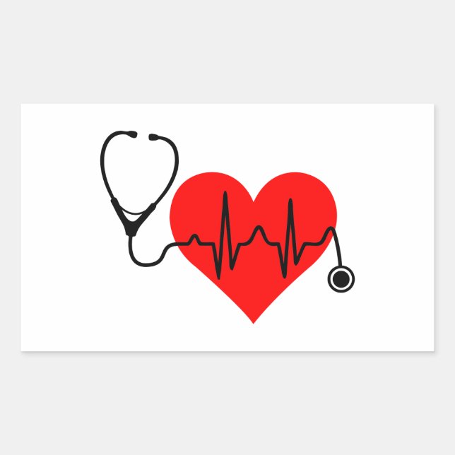 Pegatina Rectangular Corazón del latido del corazón del estetoscopio (Anverso)