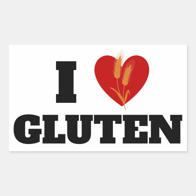Pegatina Rectangular CORAZÓN GLUTEN - Amo Gluten - (Anverso)