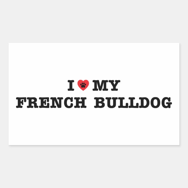 Pegatina Rectangular Corazón mi Bulldog francés (Anverso)