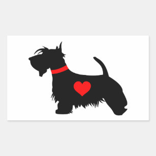 Pegatina rectangular corazón perro Scottie