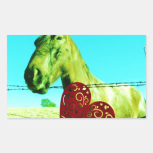 Pegatina Rectangular Corazón rojo y caballo