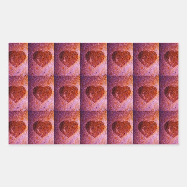 Pegatina Rectangular corazón rosa coral (Anverso)
