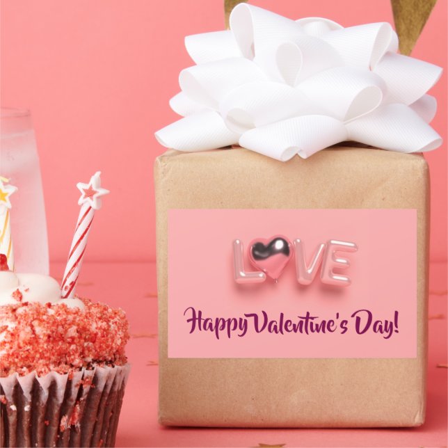 PEGATINA RECTANGULAR CORAZÓN ROSA MODERNO DÍA DE SAN VALENTÍN (Fiesta)