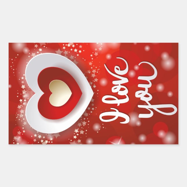 Pegatina Rectangular Corazón y estrellas en rojo (Anverso)