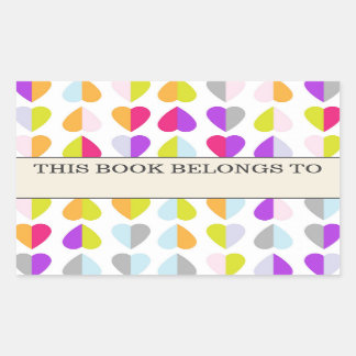 Pegatina Rectangular Corazones coloridos que este libro pertenece al Pe