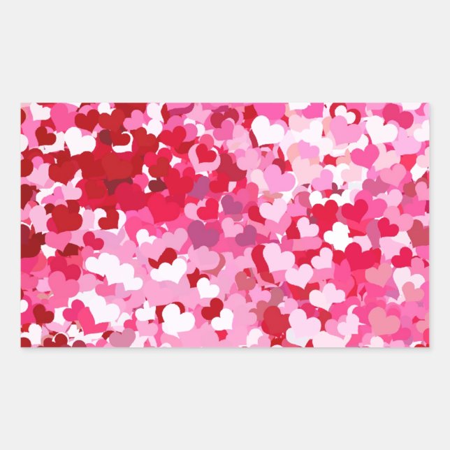 Pegatina Rectangular Corazones confetti rosadas (Anverso)