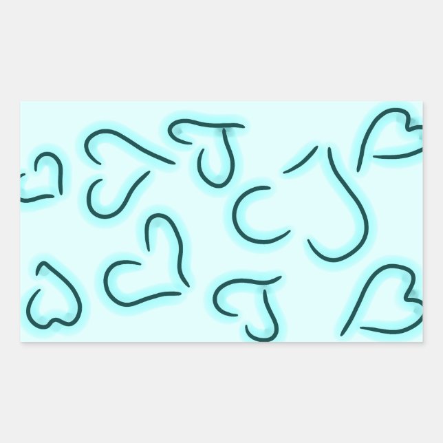 Pegatina Rectangular Corazones cortos azules (Anverso)