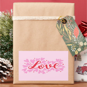 Pegatina Rectangular Corazones de amor - rosa y rojo