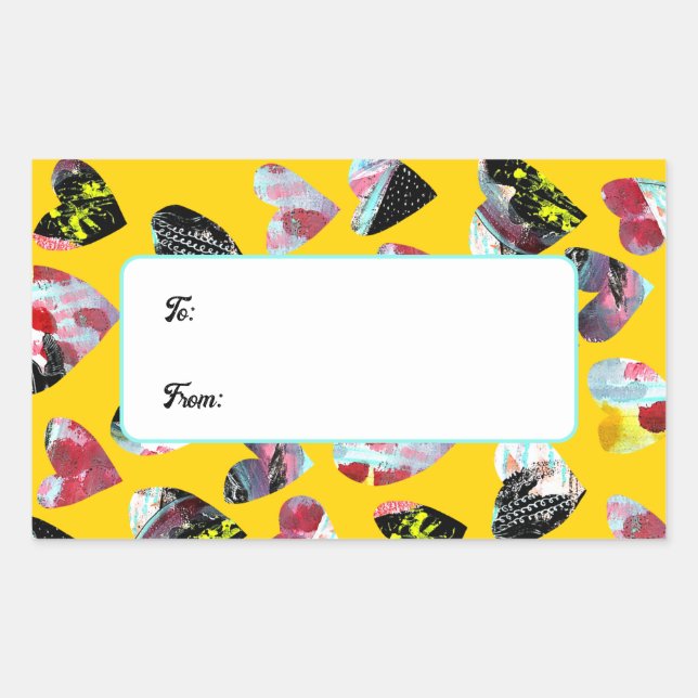 Pegatina Rectangular Corazones de Collage personalizados (Anverso)