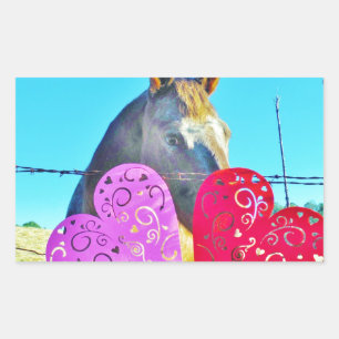 Pegatina Rectangular Corazones de San Valentín de caballos blancos y ma
