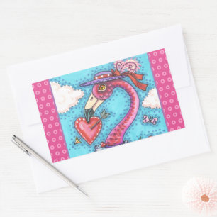 PEGATINA RECTANGULAR CORAZONES DE VÁLVULA DE FLAMINGO ROSA, ANIMACIÓN D