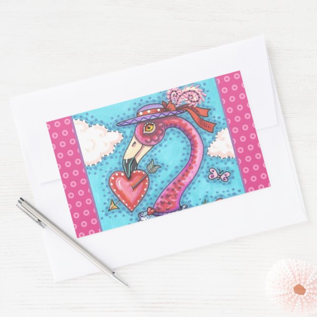 PEGATINA RECTANGULAR CORAZONES DE VÁLVULA DE FLAMINGO ROSA, ANIMACIÓN D (Sobre)