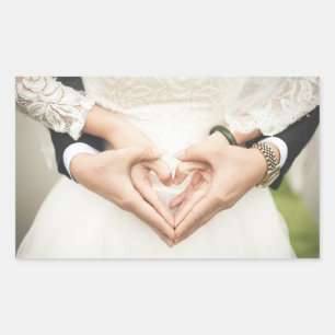 Pegatina Rectangular Corazones en nuestras manos Boda