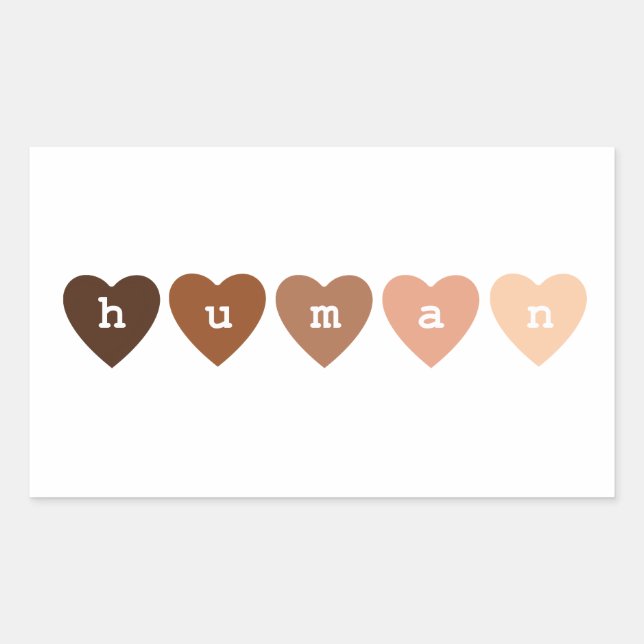 Pegatina Rectangular Corazones humanos anti-racismo (Anverso)