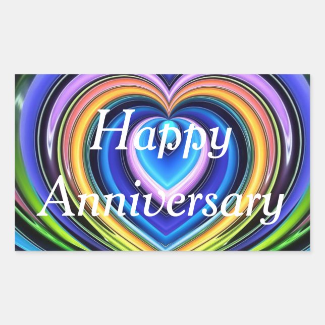 Pegatina Rectangular corazones multicolores (Anverso)