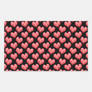 Pegatina Rectangular Corazones Rojos Pequeños y Lindos sobre Negro