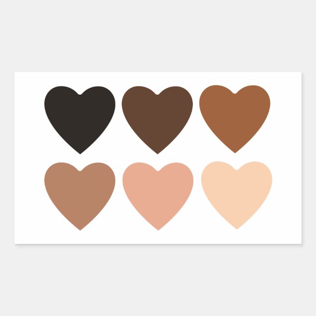 Pegatina Rectangular Corazones Skintone anti-racismo (Anverso)