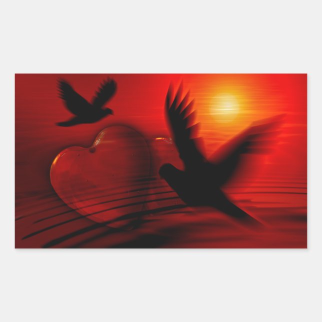 Pegatina Rectangular Corazones y palomas (Anverso)