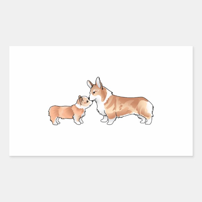 PEGATINA RECTANGULAR CORGI ADULT Y PUP (Anverso)