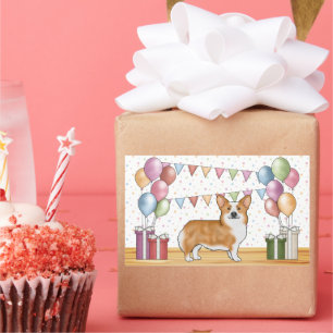 Pegatina Rectangular Corgi Galés Pembroke Rojo Cumpleaños Colorido Past