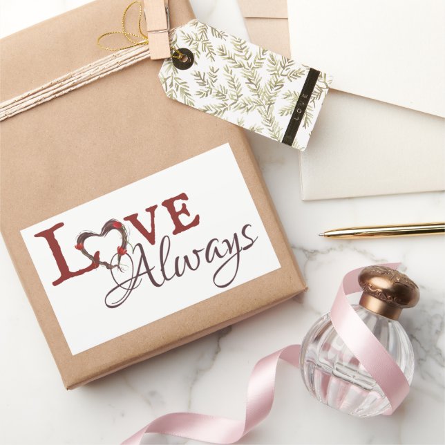 Pegatina Rectangular Corona de Corazón de Tulipán Rojo Siempre Amor (Regalar)