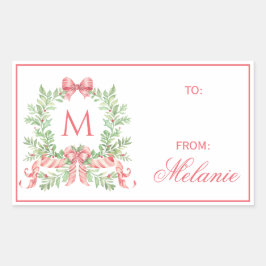 Pegatina Rectangular Corona de Navidad con lazo | Monograma