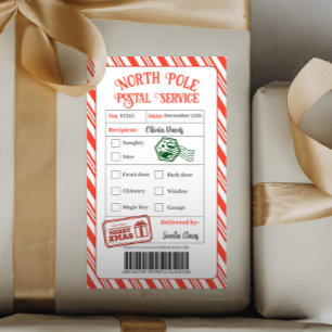 Pegatina Rectangular Correo de Navidad de Papá Noel Entrega Polo Norte