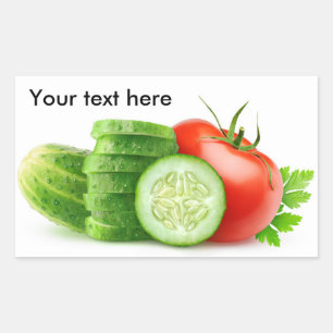 Pegatina Rectangular Cortar pepino y tomate