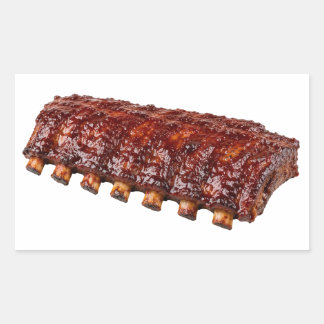 Pegatina Rectangular Costillas a la Parrilla Aisladas en Blanco