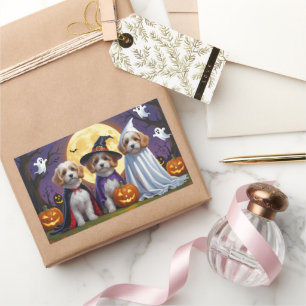 Pegatina Rectangular Coton De Tulear Dogs Calabaza Halloween Funny