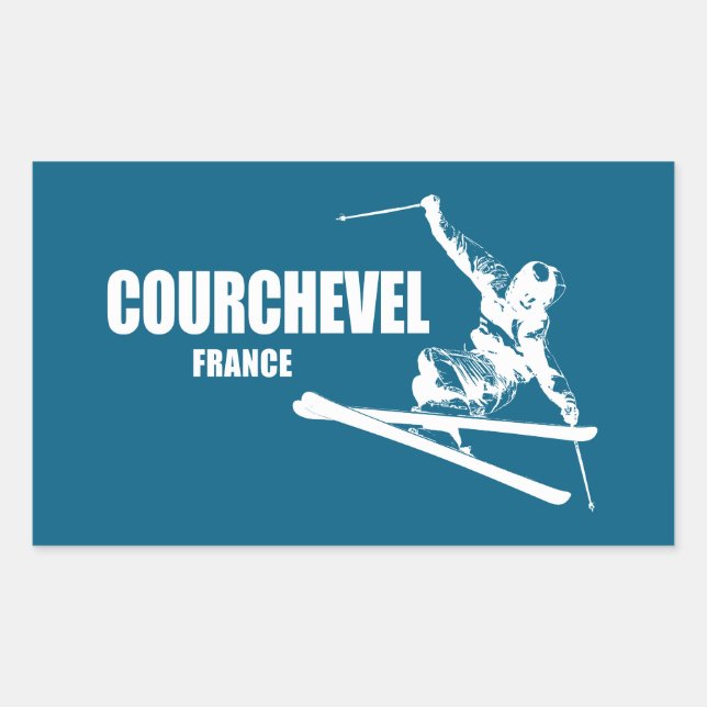 Pegatina Rectangular Courchevel France Skier (Anverso)