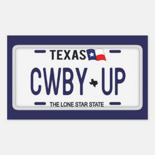 Pegatina Rectangular ¡Cowboy Arriba! Placa de licencia de Texas para CW
