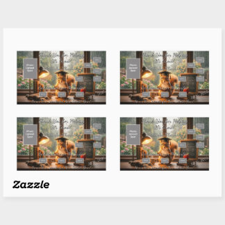 Pegatina Rectangular Cozy Rainy Day Squirrel Teacher Appreciation