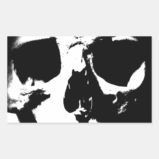 Pegatina Rectangular Cráneo blanco y negro (Anverso)