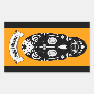 Pegatina Rectangular cráneo de azúcar de halloween feliz