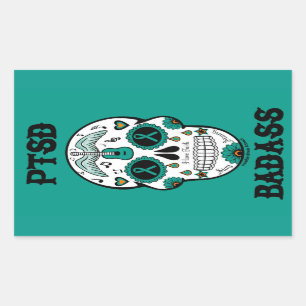 Pegatina Rectangular Cráneo de azúcar para Badass del PTSD