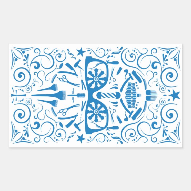 Pegatina Rectangular cráneo de punk de barbershop (Anverso)