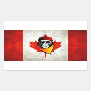 Pegatina Rectangular Cráneo rebelde de Canadá alteró la bandera canadie