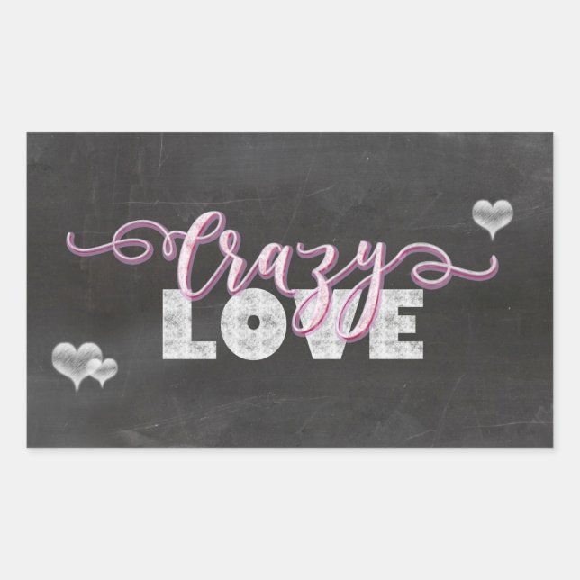 Pegatina Rectangular Crazy Love Hearts Chalkboard (Anverso)