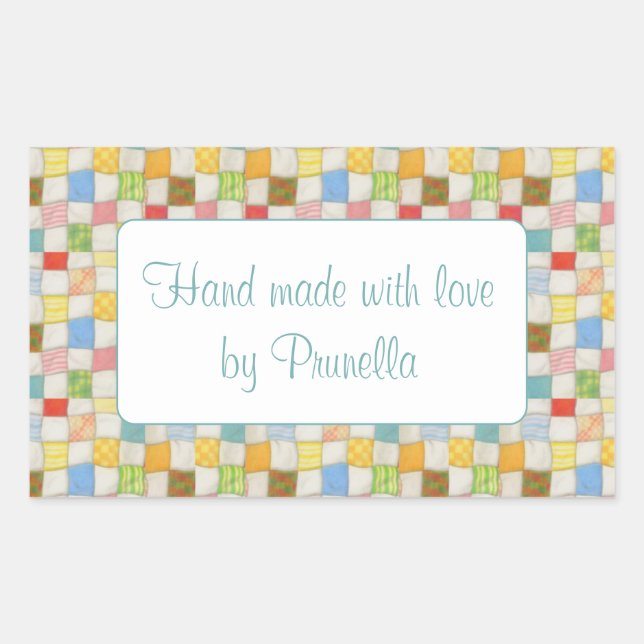 Pegatina Rectangular CRAZY QUILT Rectangle "Hand Made" Pegatinas (Anverso)