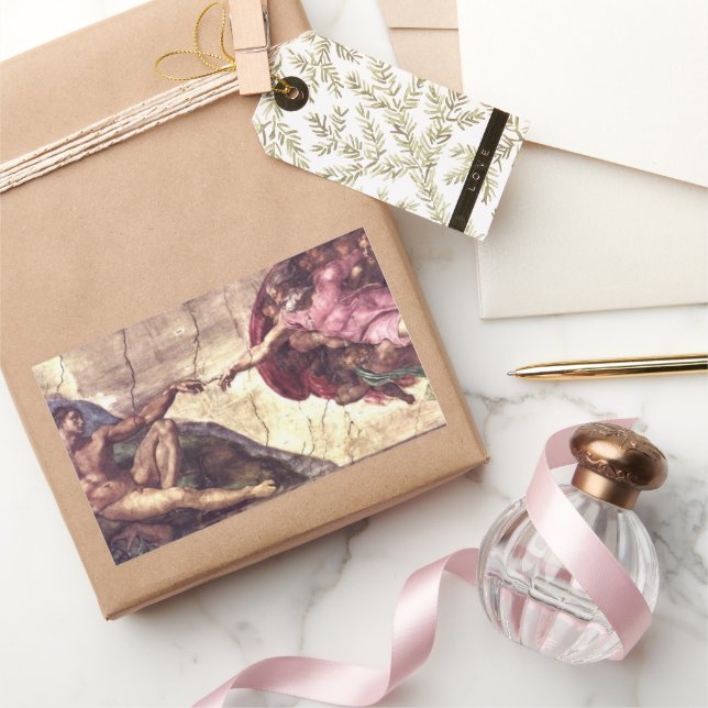 Pegatina Rectangular Creación de Adán por Miguel Ángel (Regalar)