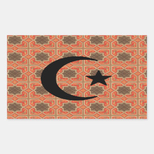 Pegatina Rectangular Creciente y estrella con fondo de mosaico persa