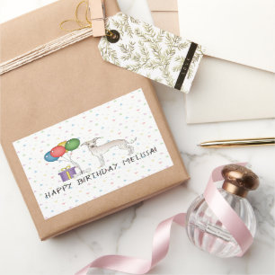 Pegatina Rectangular Crema italiana Greyhound Cute Dog - Feliz cumpleañ