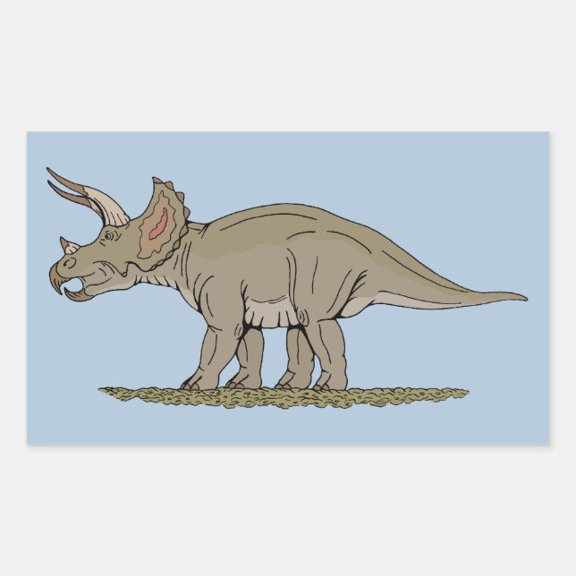 Pegatina Rectangular Cretácico Dinosaurio Triceratops (Anverso)