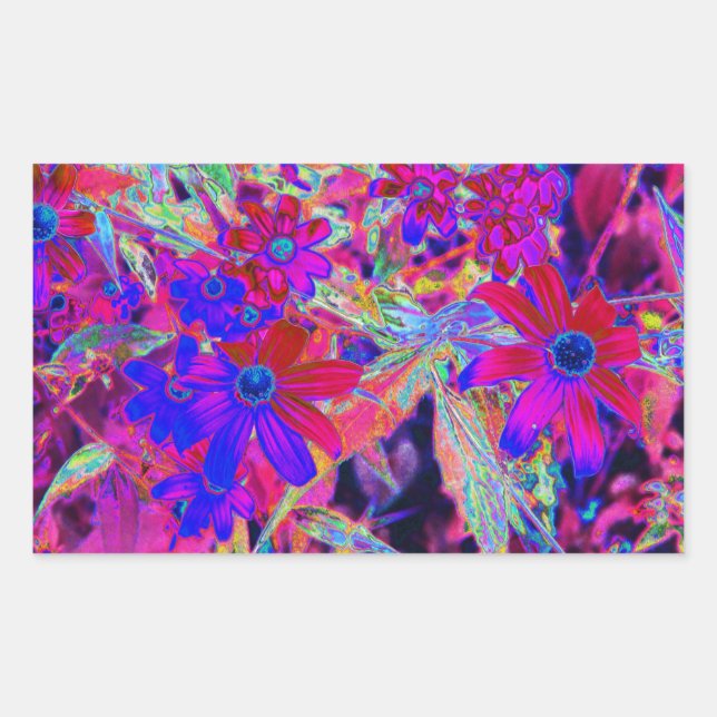 Pegatina Rectangular Crimson psicodélico retro y flores silvestres mage (Anverso)