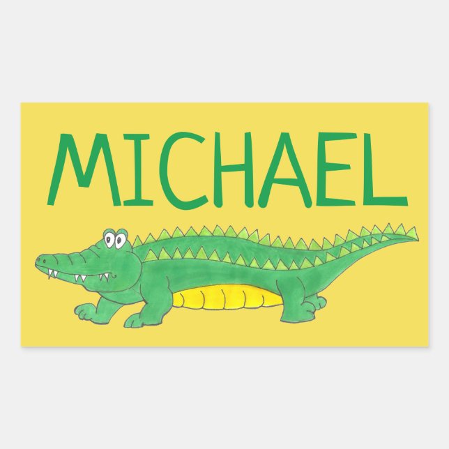 Pegatina Rectangular Crocodrilo de gator verde personalizado (Anverso)